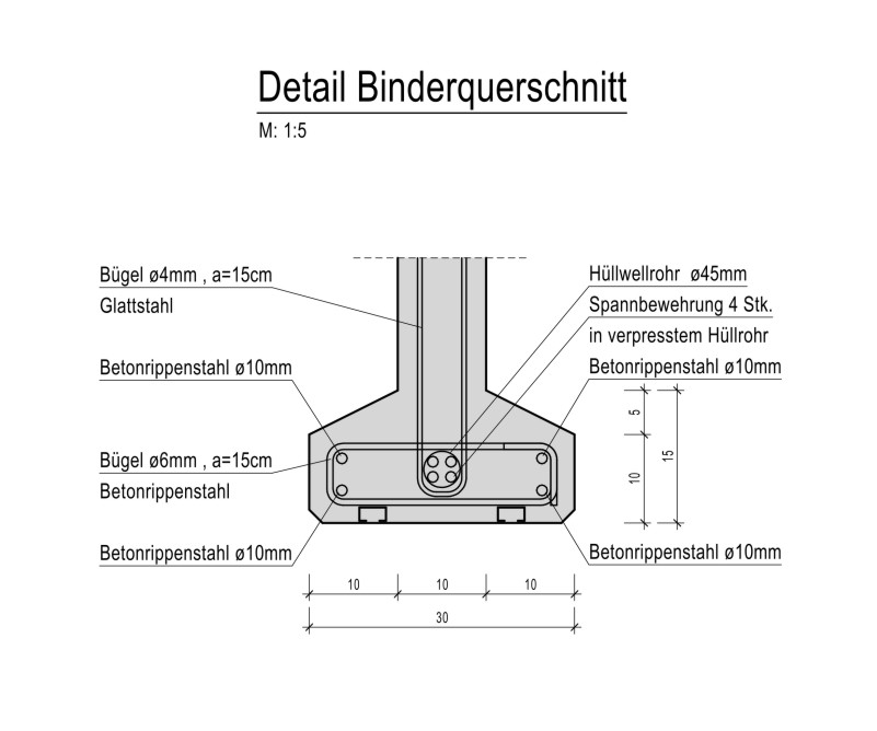 Technische Zeichnung des rekonstruierten Bauteilaufbaus